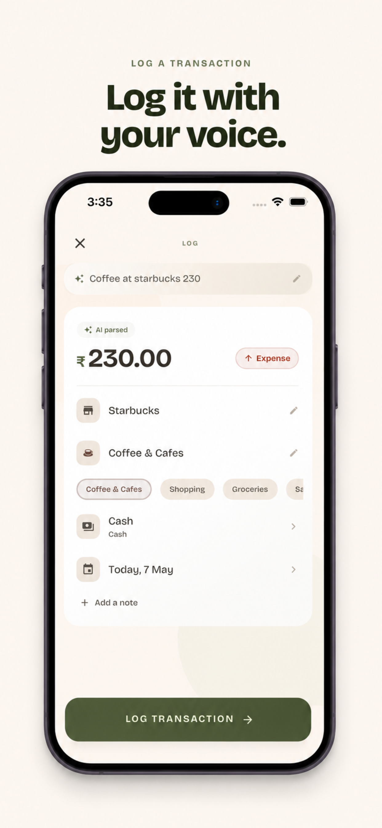 Log expenses by voice